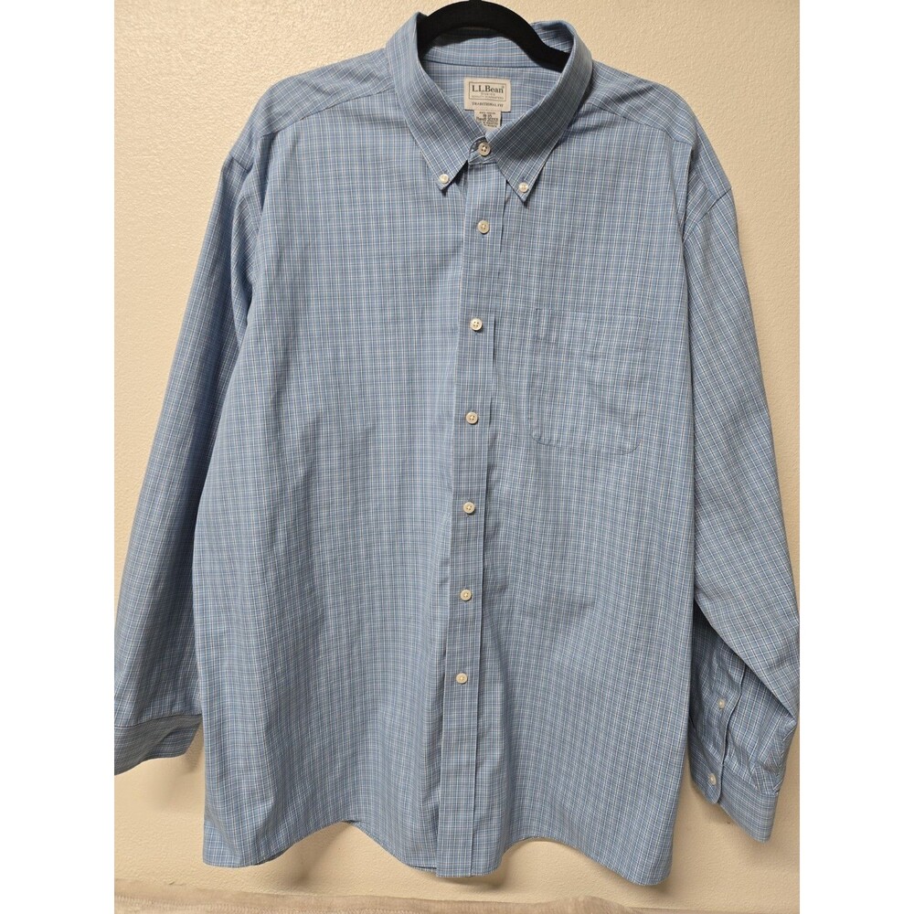 L.L.Bean Men’s 18-35 Traditional Fit Plaid Button Down Shirt Red Blue White